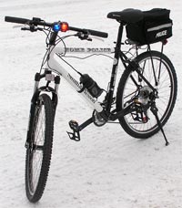Police bike parked on ica and snow in ALaska